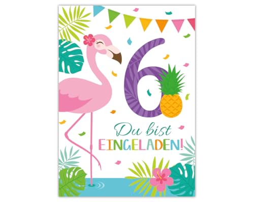 Junaversum 12 Einladungskarten zum 6. Kindergeburtstag Mädchen Flamingo Einladungen sechste Geburtstag Kinder von Junaversum
