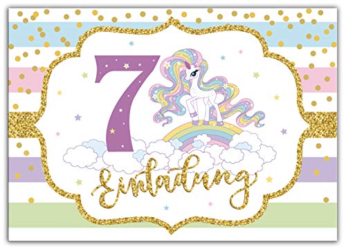 Junaversum 12 Einladungskarten zum 7. Kindergeburtstag Mädchen Einhorn Regenbogen Einladungen siebte Geburtstag von Junaversum