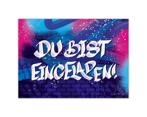 Junaversum 12 Einladungskarten zum Kindergeburtstag Mädchen Jungen Graffiti-Design Einladungen Geburtstag Kinder von Junaversum