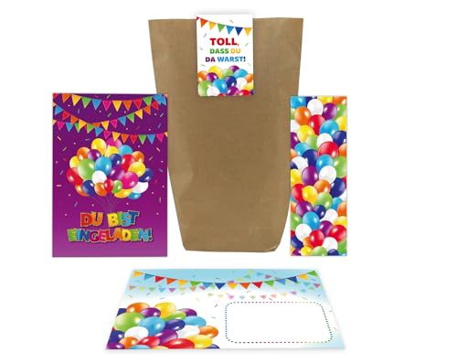 Junaversum 12 Einladungskarten zum Kindergeburtstag Mädchen Jungen Luftballons Einladungen für Kinder incl. 12 Umschläge, 12 Tüten, 12 Aufkleber, 12 Lesezeichen Junaversum 12 Einladungskarten zum Kindergeburtstag Mädchen Jungen Luftballons Einladungen für Kinder incl. 12 Umschläge, 12 Tüten, 12 Aufkleber, 12 Lesezeichen von Junaversum