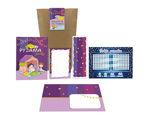 Junaversum 12 Einladungskarten zum Kindergeburtstag Übernachtungsparty Pyjama-Party Lesenacht-Party incl. 12 Umschläge, 12 Tüten, 12 Aufkleber, 12 Lesezeichen, 12 Blöcke, 12 Schiffe versenken Junaversum 12 Einladungskarten zum Kindergeburtstag Übernachtungsparty Pyjama-Party Lesenacht-Party incl. 12 Umschläge, 12 Tüten, 12 Aufkleber, 12 Lesezeichen, 12 Blöcke, 12 Schiffe versenken von Junaversum
