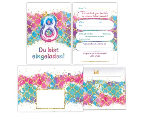 Junaversum 6 Einladungskarten incl. 6 Umschläge zum 8. Kindergeburtstag Meerjungfrau Mädchen Mädchengeburtstag Einladungen achte Geburtstag Kinder Junaversum 6 Einladungskarten incl. 6 Umschläge zum 8. Kindergeburtstag Meerjungfrau Mädchen Mädchengeburtstag Einladungen achte Geburtstag Kinder von Junaversum