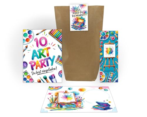 Junaversum 6 Einladungskarten zum 10. Kindergeburtstag Art Kreativ Malparty Kunst DIY Kinder Mädchen Einladungen zehnte Geburtstag inkl. 6 Umschläge, 6 Tüten, 6 Aufkleber, 6 Lesezeichen Junaversum 6 Einladungskarten zum 10. Kindergeburtstag Art Kreativ Malparty Kunst DIY Kinder Mädchen Einladungen zehnte Geburtstag inkl. 6 Umschläge, 6 Tüten, 6 Aufkleber, 6 Lesezeichen von Junaversum