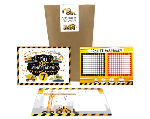 Junaversum 6 Einladungskarten zum 7. Kindergeburtstag Bagger Baustelle Kinder Jungen Einladungen siebte Geburtstag Geburtstagseinladungen inkl. 6 Umschläge, 6 Tüten, 6 Aufkleber, 6 Schiffe versenken Junaversum 6 Einladungskarten zum 7. Kindergeburtstag Bagger Baustelle Kinder Jungen Einladungen siebte Geburtstag Geburtstagseinladungen inkl. 6 Umschläge, 6 Tüten, 6 Aufkleber, 6 Schiffe versenken von Junaversum