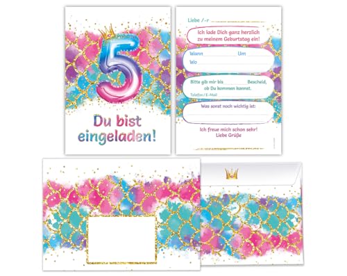 Junaversum 8 Einladungskarten incl. 8 Umschläge zum 5. Kindergeburtstag Meerjungfrau Mädchen Mädchengeburtstag Einladungen fünfte Geburtstag Kinder Junaversum 8 Einladungskarten incl. 8 Umschläge zum 5. Kindergeburtstag Meerjungfrau Mädchen Mädchengeburtstag Einladungen fünfte Geburtstag Kinder von Junaversum