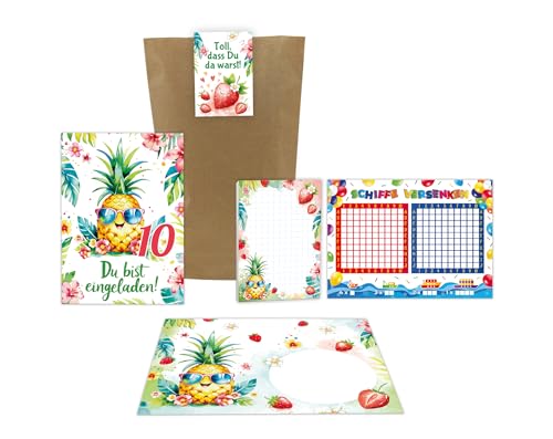 Junaversum 8 Einladungskarten zum 10. Kindergeburtstag Mädchen Ananas Kinder Sommer coole bunte Einladungen zehnte Geburtstag inkl. 8 Umschläge, 8 Tüten, 8 Aufkleber, 8 Blöcke, 8 Schiffe versenken Junaversum 8 Einladungskarten zum 10. Kindergeburtstag Mädchen Ananas Kinder Sommer coole bunte Einladungen zehnte Geburtstag inkl. 8 Umschläge, 8 Tüten, 8 Aufkleber, 8 Blöcke, 8 Schiffe versenken von Junaversum
