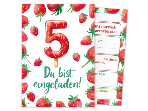 Junaversum 8 Einladungskarten zum 5. Kindergeburtstag Mädchen Erdbeeren Kinder Sommer coole bunte Einladungen fünfte Geburtstag Geburtstagseinladungen Kids Junaversum 8 Einladungskarten zum 5. Kindergeburtstag Mädchen Erdbeeren Kinder Sommer coole bunte Einladungen fünfte Geburtstag Geburtstagseinladungen Kids von Junaversum