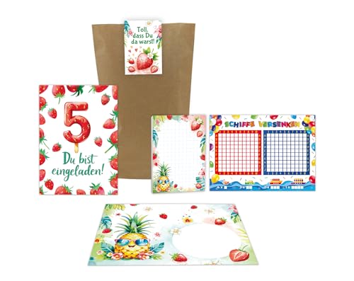 Junaversum 8 Einladungskarten zum 5. Kindergeburtstag Mädchen Erdbeeren Kinder Sommer coole bunte Einladungen fünfte Geburtstag inkl. 8 Umschläge, 8 Tüten, 8 Aufkleber, 8 Blöcke, 8 Schiffe versenken Junaversum 8 Einladungskarten zum 5. Kindergeburtstag Mädchen Erdbeeren Kinder Sommer coole bunte Einladungen fünfte Geburtstag inkl. 8 Umschläge, 8 Tüten, 8 Aufkleber, 8 Blöcke, 8 Schiffe versenken von Junaversum