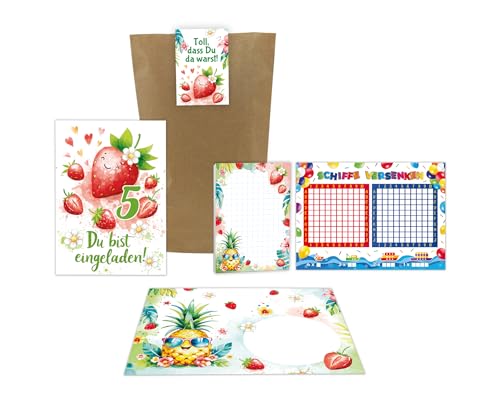 Junaversum 8 Einladungskarten zum 5. Kindergeburtstag Mädchen Kinder Erdbeeren coole bunte Einladungen fünfte Geburtstag inkl. 8 Umschläge, 8 Tüten, 8 Aufkleber, 8 Blöcke, 8 Schiffe versenken Junaversum 8 Einladungskarten zum 5. Kindergeburtstag Mädchen Kinder Erdbeeren coole bunte Einladungen fünfte Geburtstag inkl. 8 Umschläge, 8 Tüten, 8 Aufkleber, 8 Blöcke, 8 Schiffe versenken von Junaversum