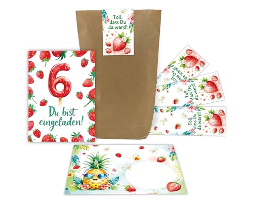 Junaversum 8 Einladungskarten zum 6. Kindergeburtstag Mädchen Erdbeeren Kinder Sommer coole bunte Einladungen sechste Geburtstag Geburtstagseinladungen Kids inkl. 8 Umschläge, 8 Tüten, 8 Aufkleber Junaversum 8 Einladungskarten zum 6. Kindergeburtstag Mädchen Erdbeeren Kinder Sommer coole bunte Einladungen sechste Geburtstag Geburtstagseinladungen Kids inkl. 8 Umschläge, 8 Tüten, 8 Aufkleber von Junaversum