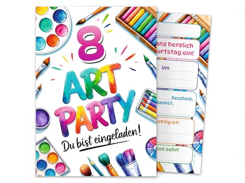 Junaversum 8 Einladungskarten zum 8. Kindergeburtstag Art Kreativ-Party Malparty Kunst Basteln DIY Künstlerparty Kinder Mädchen Einladungen achte Geburtstag Geburtstagseinladungen Kids von Junaversum