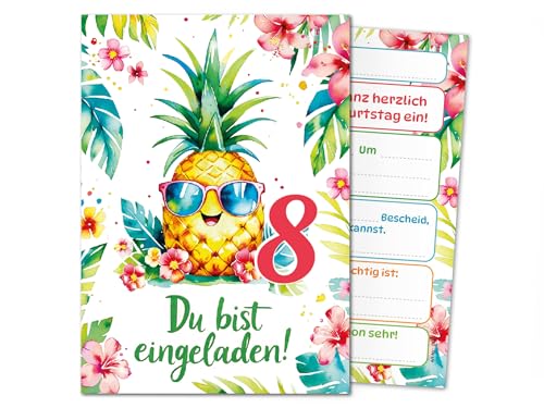 Junaversum 8 Einladungskarten zum 8. Kindergeburtstag Mädchen Ananas Kinder Sommer coole bunte Einladungen achte Geburtstag Geburtstagseinladungen Kids Junaversum 8 Einladungskarten zum 8. Kindergeburtstag Mädchen Ananas Kinder Sommer coole bunte Einladungen achte Geburtstag Geburtstagseinladungen Kids von Junaversum