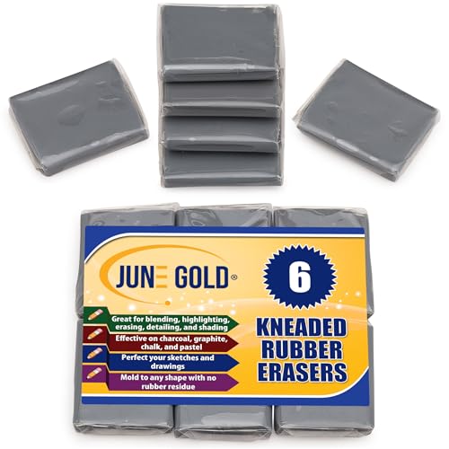 June Gold 6 graue, geknetete Radiergummis, zum Verblenden, Schattieren, Glätten, Korrigieren und Aufhellen Ihrer Skizzen und Zeichnungen von June Gold