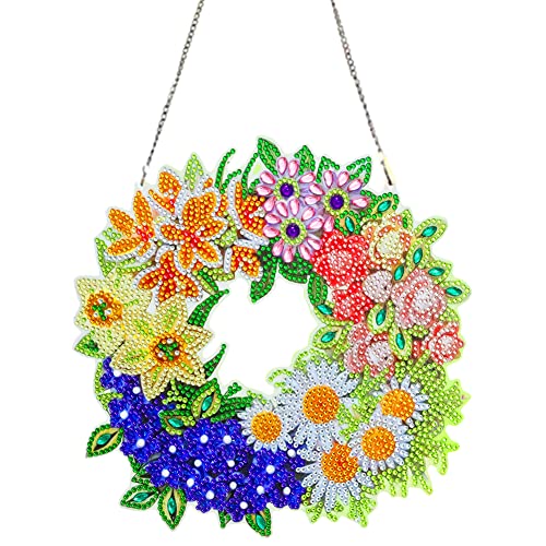 5D DIY Diamond Painting Blumenkranz Kit mit Kette Mosaik Kunsthandwerk Strass Zeichnung hängende Girlande Anhänger for Tür Wand Heimdekoration Geschenke von Junerain