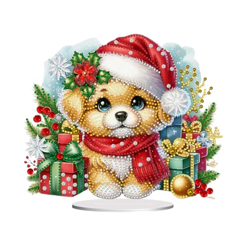 Junerain DIY Diamond Art Painting Weihnachten Deko 5D Diamant Painting Tisch Deko mit weihnachtlichen Elchhund Elementen,Weihnachts Ständer Desktop Ornamente for das Heimbüro von Junerain
