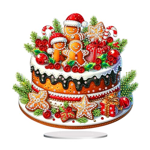 Junerain DIY Diamond Art Painting Weihnachten Deko 5D Diamant Painting Tisch Deko mit weihnachtlichen Lebkuchenmann Elementen,Weihnachts Ständer Desktop Ornamente for das Heimbüro von Junerain