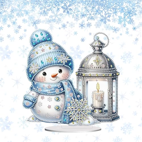 Junerain DIY Diamond Art Painting Weihnachtsdekorationen, 5D Diamond Art Tischdekoration mit Weihnachtselementen, Weihnachtsständer Desktop-Ornamente for das Home Office (snowman) von Junerain