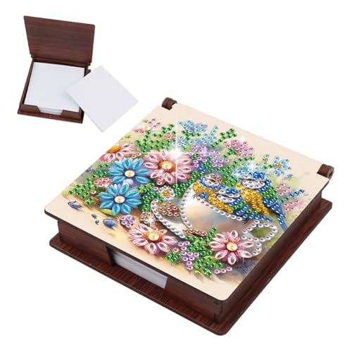 Junerain Desktop Notiz Box DIY Art Kits for Kinder, Blumentierelemente Crystal Art Note Padhalter mit Deckel 160 Blätter in Notizen Box, Memo Block Art Painting Kit Making Kit von Junerain