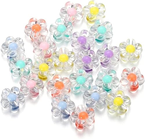 20 Stück bunte, glänzende Acryl-Perlen in Blumenform, transparent, niedlich, Kawaii-Perlen für Armbänder, Halsketten, DIY-Schmuckherstellung, Perlen und Schmuckherstellung (gemischt) von Junfamilee