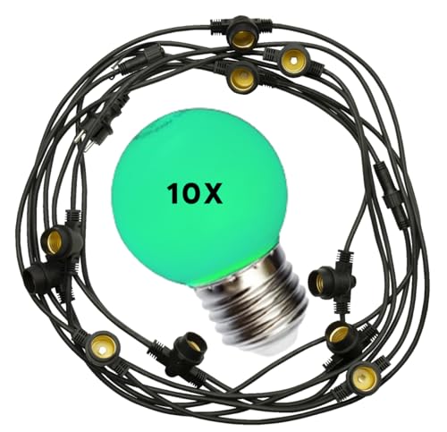 5 Meter E27 LED Girlande mit 10 Lampen - ideal für Garten, Party & Deko - Lichterkette Außen & Innen - mit Stecker - Leuchtkette, Leuchtgirlande, Lichtkette, Festbeleuchtung, Biergarten (10X GRÜN) von JungesLicht