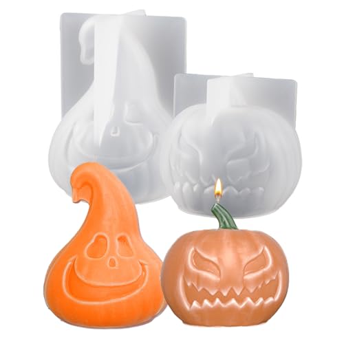 Junhui 2 Stück Kürbis Silikonformen Kerzen, Halloween Silikonform Set, Halloween DIY Kürbis Fondant Form Kerzenformen für Duftkerze, Handgefertigte Seife, Handwerk Junhui 2 Stück Kürbis Silikonformen Kerzen, Halloween Silikonform Set, Halloween DIY Kürbis Fondant Form Kerzenformen für Duftkerze, Handgefertigte Seife, Handwerk von Junhui