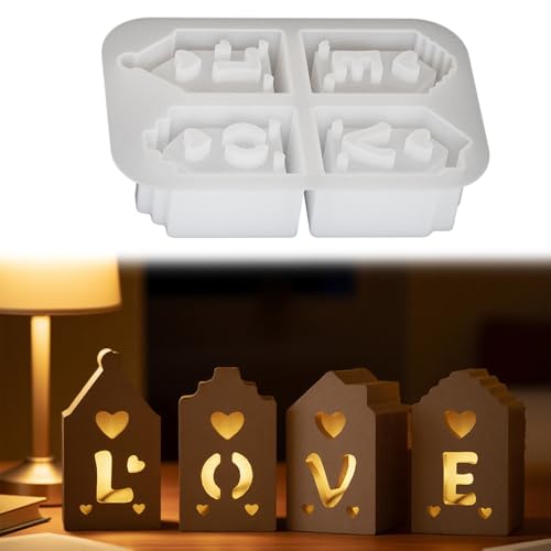 Junhui 4-er LOVE Silikonformen Gießformen Häuser, 3D Haus Kerzengießformen, DIY Haus Gießform Haus Gips Zum Gießen Giessformen von Junhui