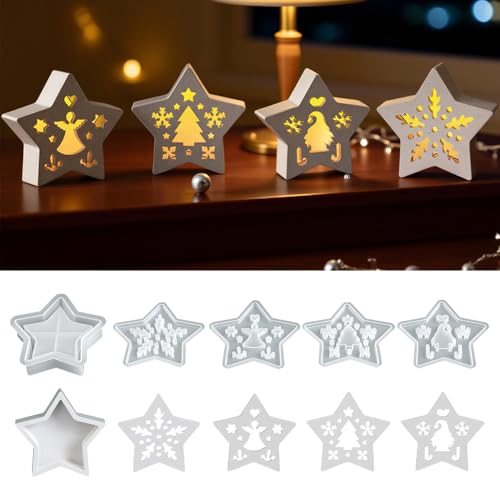 Junhui 5 Stück Weihnachts Sterne Silikonformen Gießformen, 3D Weihnachten Gießformen Silikon, Weihnachten Kerzenhalter Silikonform, DIY Gips Zum Gießen Giessformen Junhui 5 Stück Weihnachts Sterne Silikonformen Gießformen, 3D Weihnachten Gießformen Silikon, Weihnachten Kerzenhalter Silikonform, DIY Gips Zum Gießen Giessformen von Junhui