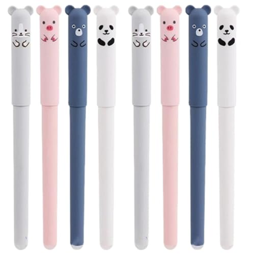 Junjie Radierbare Gelstifte,Cartoon Stift Radierbar Set Mit Radiergummi Ohne Blatt Zu Verbrauchen, 0,5mm Spitze,Schulsachen Für Kinder, Studenten, Schule, Büro (8 Stück) von Junjie