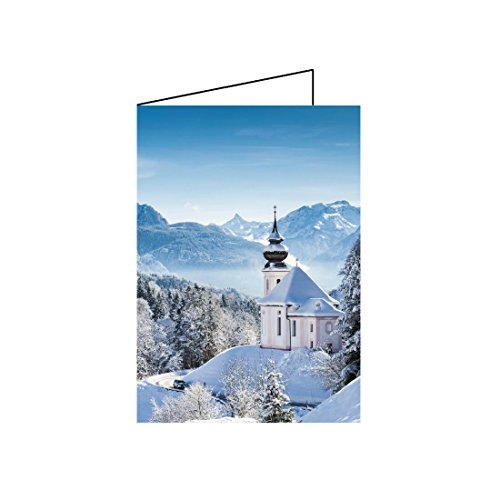 10er Set Christliche Weihnachtskarten Klappkarten A6 - Schnee Winterlandschaft mit Kapelle - Grußkarten Weihnachten mit Umschlag von Junker Kirchenbedarf