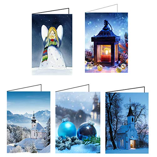 Weihnachtskarten Schnee 5er Set, 5 verschiedene Wintermotive - Klappkarten mit Umschlag, Geschenkkarten, Geschenkanhänger von Junker Verlag