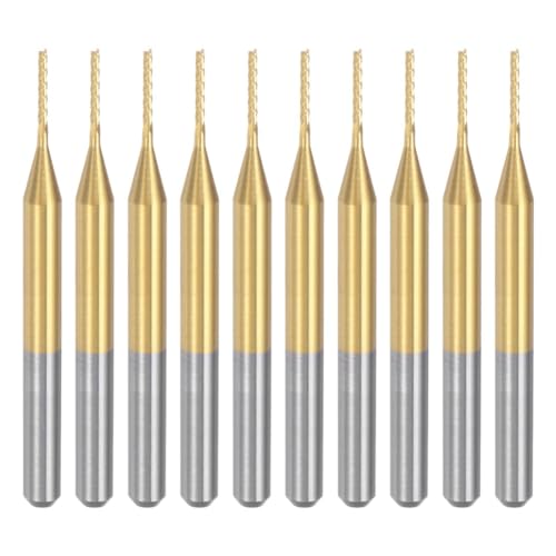 Junterone 10 Stück Titanbeschichtete Hartmetall-Schaftfräser, Gravurfräser, CNC-Fräser für Leiterplattenmaschinen, 1/8 Schaft 0,8 mm Junterone 10 Stück Titanbeschichtete Hartmetall-Schaftfräser, Gravurfräser, CNC-Fräser für Leiterplattenmaschinen, 1/8 Schaft 0,8 mm von Junterone