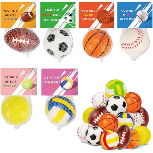 Junyaoii 12Stück 6.3cm Mini Stressball, Stressabbau Bälle enthalten Fußball Basketball Tennis Baseball Volleyball Rugby, Mit Tauschkarten ,Party Favor Class Preise Pinata Filler Goodie Bags Stuffers von Junyaoii