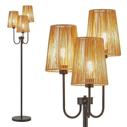 Juodkeo Dimmbare Stehlampe, 3 Glühbirnen im Lieferumfang enthalten, Stehleuchte aus geflochtenem Juteseil, für Wohnzimmer, Schlafzimmer, Büro, Esszimmer Juodkeo Dimmbare Stehlampe, 3 Glühbirnen im Lieferumfang enthalten, Stehleuchte aus geflochtenem Juteseil, für Wohnzimmer, Schlafzimmer, Büro, Esszimmer von Juodkeo