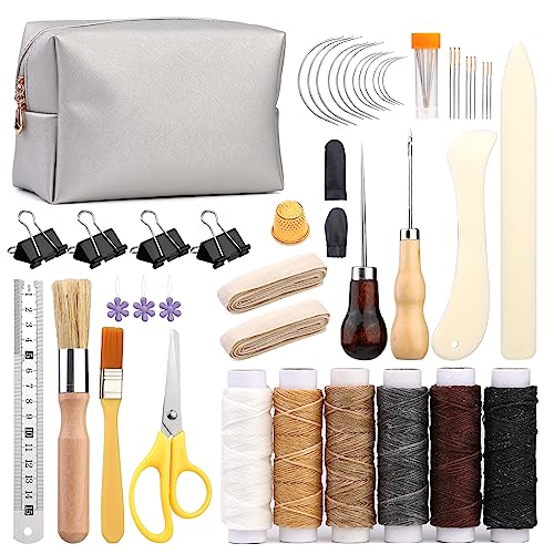 JUPEAN 49-teiliges Buchbinderwerkzeug-Set für Anfänger, Buchbinderzubehör mit Papierahle, Bindeband, Klebepinsel und Stahllineal für Bastelarbeiten, Buchbinderei von Jupean