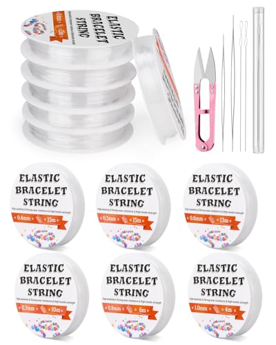 Dehnbare Armbandschnur, elastische Schnur für Armbänder, leicht zu knoten, mit Schmuckherstellung, Perlennadeln und Behälter zur Aufbewahrung Dehnbare Armbandschnur, elastische Schnur für Armbänder, leicht zu knoten, mit Schmuckherstellung, Perlennadeln und Behälter zur Aufbewahrung von Jupean