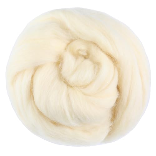 JUPEAN 100.1 g Filzwolle Wolle Roving reine Wolle, grobes Garn für Nadel & Nassfilzen, Spinnen & DIY Handwerk (Apricot White) von Jupean