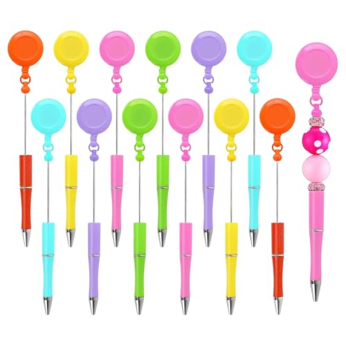 Juqoyue 12 Stück Perlenstift, Abzeichenrolle, Clip, Kugelschreiber mit Zugperlen, 6 Farben, Perlenschreibstift für Heimwerkerbedarf, Bürobedarf Juqoyue 12 Stück Perlenstift, Abzeichenrolle, Clip, Kugelschreiber mit Zugperlen, 6 Farben, Perlenschreibstift für Heimwerkerbedarf, Bürobedarf von Juqoyue