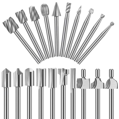 Juqoyue 20-Teiliges HSS-Schnitzbit, Holzgravur- und Fräserbit mit 3 mm (1/8), Zubehör für Rotationswerkzeuge für die DIY-Holzbearbeitung, Schnitzerei von Juqoyue