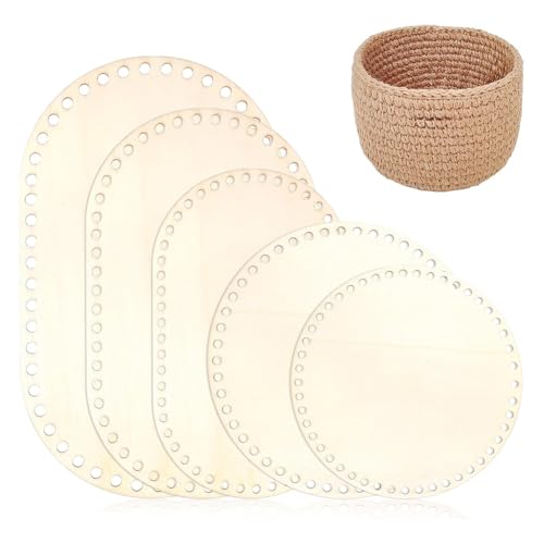 Juqoyue 5 Stück Korbböden Aus, 5 Größen, Ovale Kreise, Blanke, Massive Häkelkörbe Aus für DIY-Korbbastelbedarf von Juqoyue