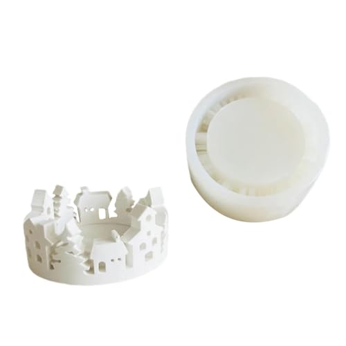 Juqoyue Runder Hausbau-Kerzenhalter-Silikonform, DIY-Zement-Gips-Epoxidharz-Gießform für Ornamente Nach Hause von Juqoyue