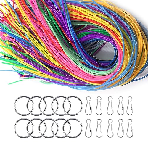 JurciCat 200 Stück Scoubidou Bänder set Skubidubänder Bänder DIY-String für Armbänder Halskett Schlüsselanhänger (20 Farben 10 Clips und 10 Schlüsselanhängerringen) von JurciCat