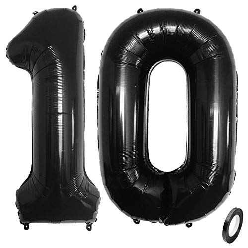 Jurxy Anzahl Luftballons Zahl 10 Schwarz Geburtstag Folienballon Helium Folie Luftballons für Geburtstag Jubiläum 40 Zoll - Schwarz #10 von Jurxy