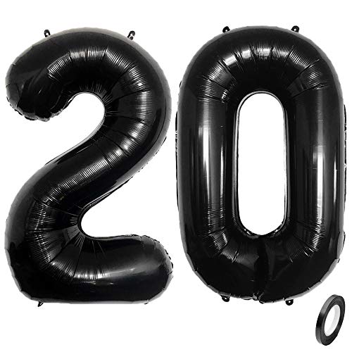 Jurxy Anzahl Luftballons Zahl 20 Schwarz Geburtstag Folienballon Helium Folie Luftballons für Geburtstag Jubiläum 40 Zoll - Schwarz #20 von Jurxy