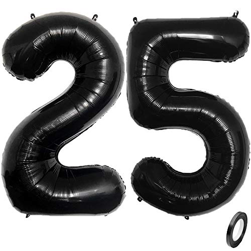Jurxy Anzahl Luftballons Zahl 25 Schwarz Geburtstag Folienballon Helium Folie Luftballons für Geburtstag Jubiläum 40 Zoll - Schwarz #25 von Jurxy