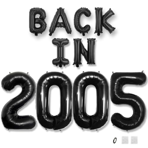 Jurxy Geburtstag Deko Frauen Mann 20 Jahr Geburtstagdeko Ballons BACK IN 2005 Luftballons Schwarz Folienballons Luftballons Happy Birthday Banner von Jurxy