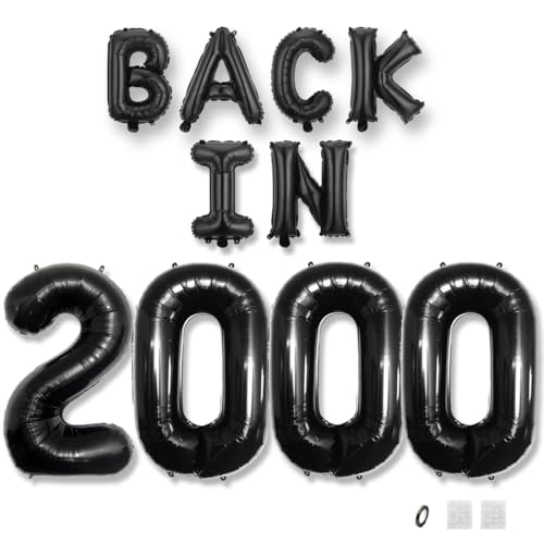 Jurxy Geburtstag Deko Frauen Mann 25 Jahr Geburtstagdeko Ballons BACK IN 2000 Luftballons Schwarz Folienballons Luftballons Happy Birthday Banner von Jurxy