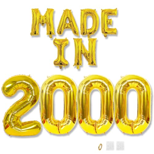Jurxy Geburtstag Deko Frauen Mann 25 Jahr Geburtstagdeko Ballons MADE IN 2000 Luftballons Gold Folienballons Luftballons Happy Birthday Banner von Jurxy