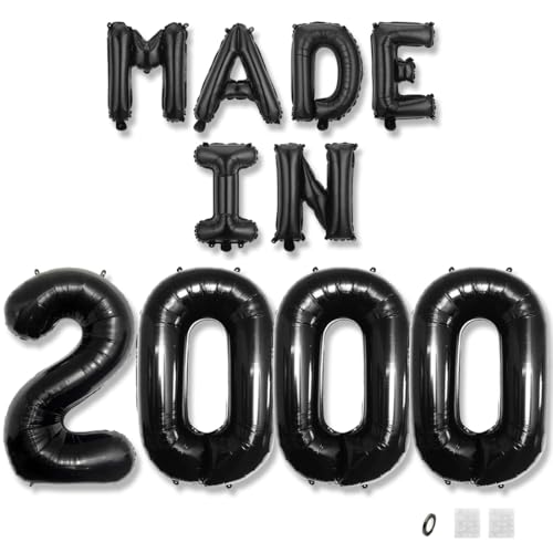Jurxy Geburtstag Deko Frauen Mann 25 Jahr Geburtstagdeko Ballons MADE IN 2000 Luftballons Schwarz Folienballons Luftballons Happy Birthday Banner von Jurxy
