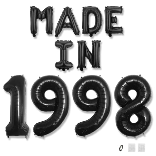 Jurxy Geburtstag Deko Frauen Mann 27 Jahr Geburtstagdeko Ballons MADE IN 1998 Luftballons Schwarz Folienballons Luftballons Happy Birthday Banner von Jurxy