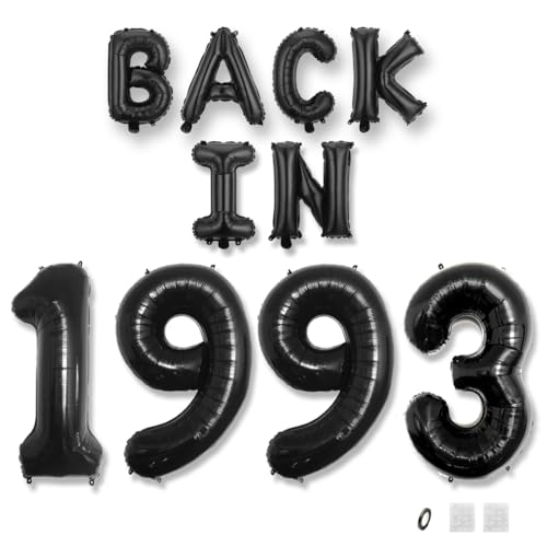 Jurxy Geburtstag Deko Frauen Mann 32 Jahr Geburtstagdeko Ballons BACK IN 1993 Luftballons Schwarz Folienballons Luftballons Happy Birthday Banner von Jurxy